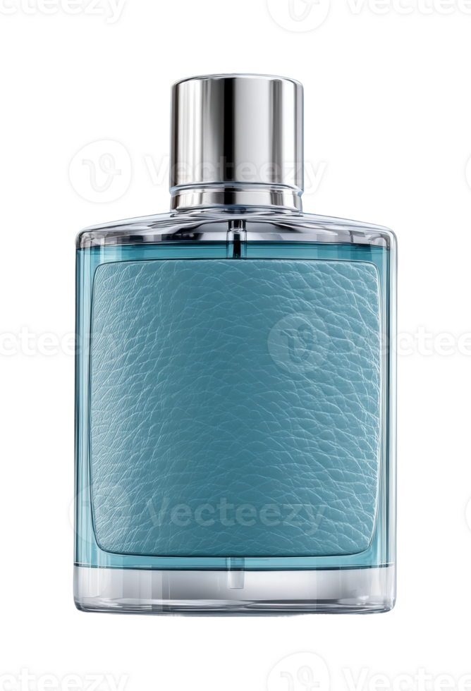 Elegant blue glass perfume bottle with textured surface png