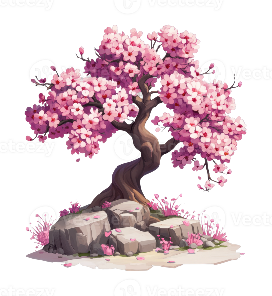 Beautiful cherry blossom tree in full bloom with pink flowers png