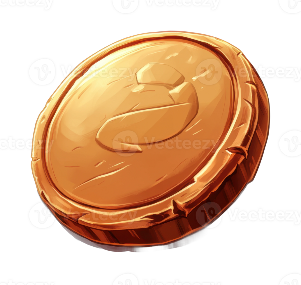 Golden coin with engraved seal displaying ancient symbol png