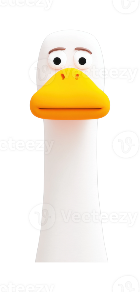 Cartoon duck with long neck and orange beak facing forward png