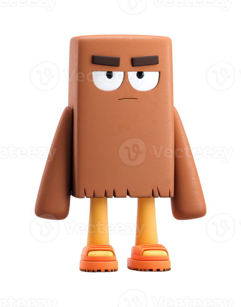 Animated brown character with thick eyebrows and orange shoes png