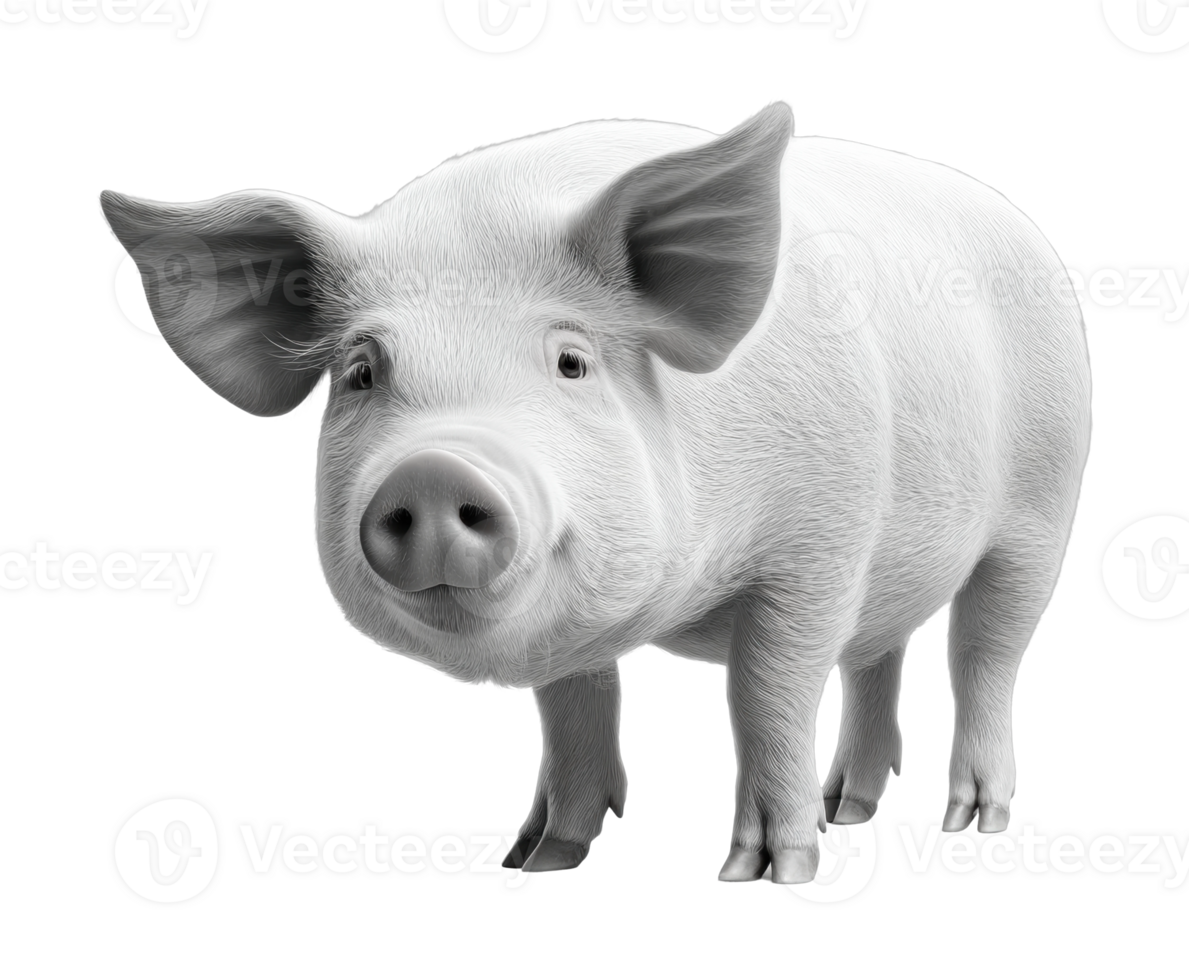 Realistic white pig with detailed texture png