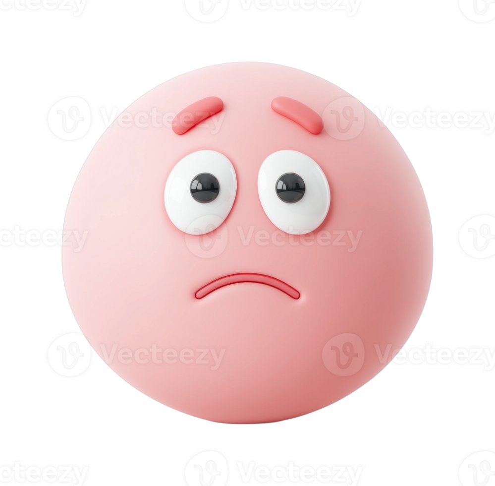 Sad pink emoji with worried expression and raised eyebrows png