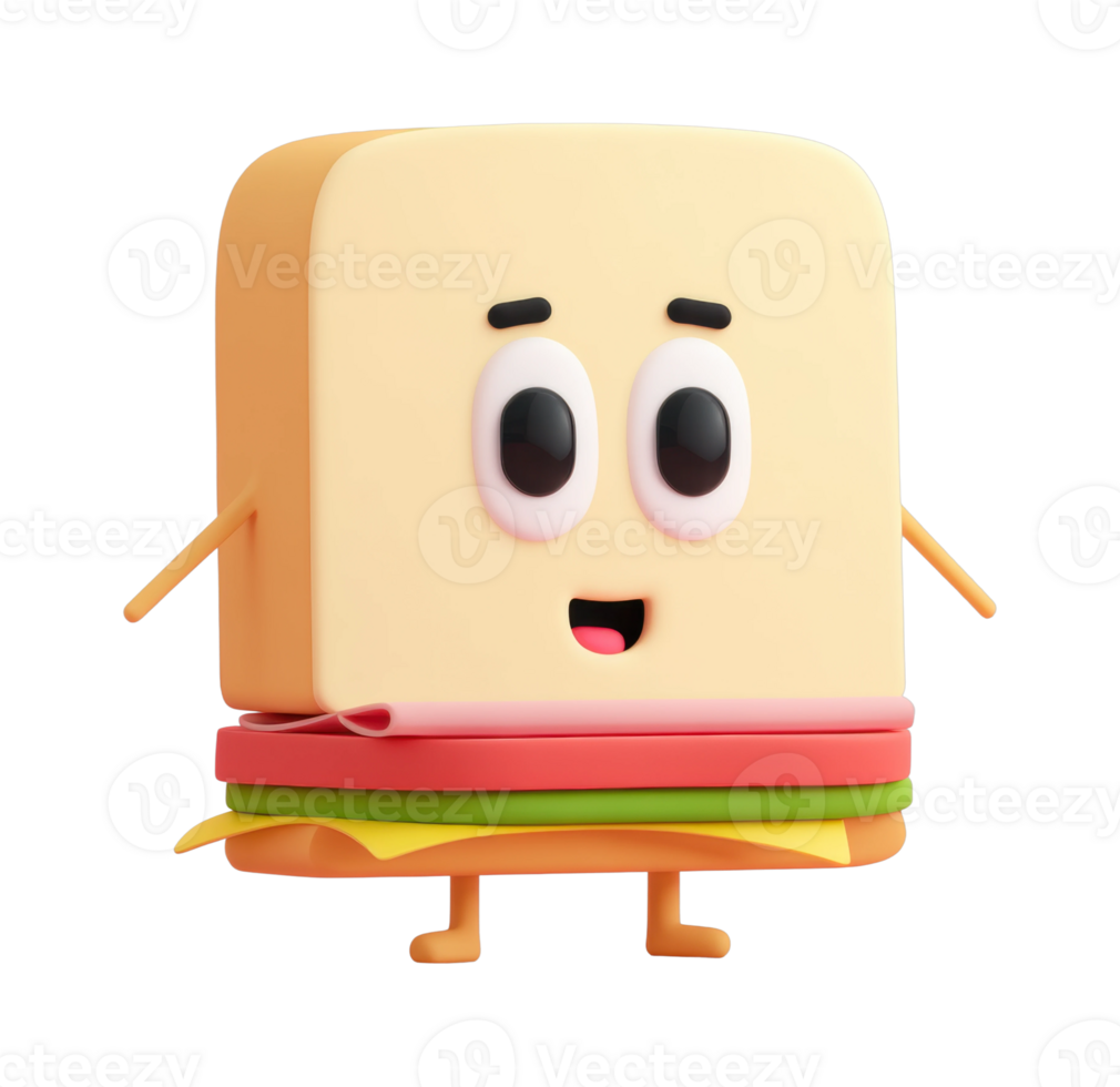 Cute cartoon sandwich character with cheery expression and simple design png