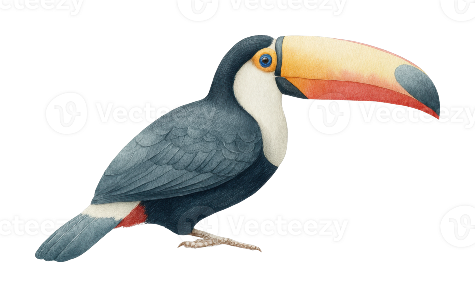 Colorful toucan with striking beak and detailed plumage in profile view png