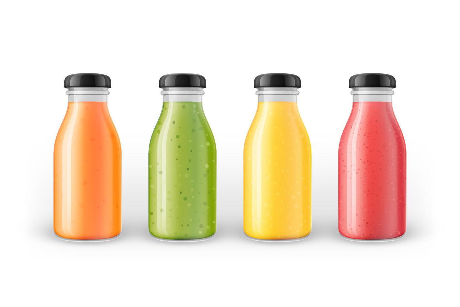 four bottles of fruit juices vector