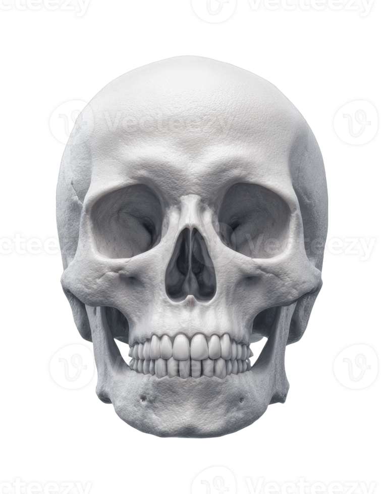 Detailed human skull anatomy with front view png