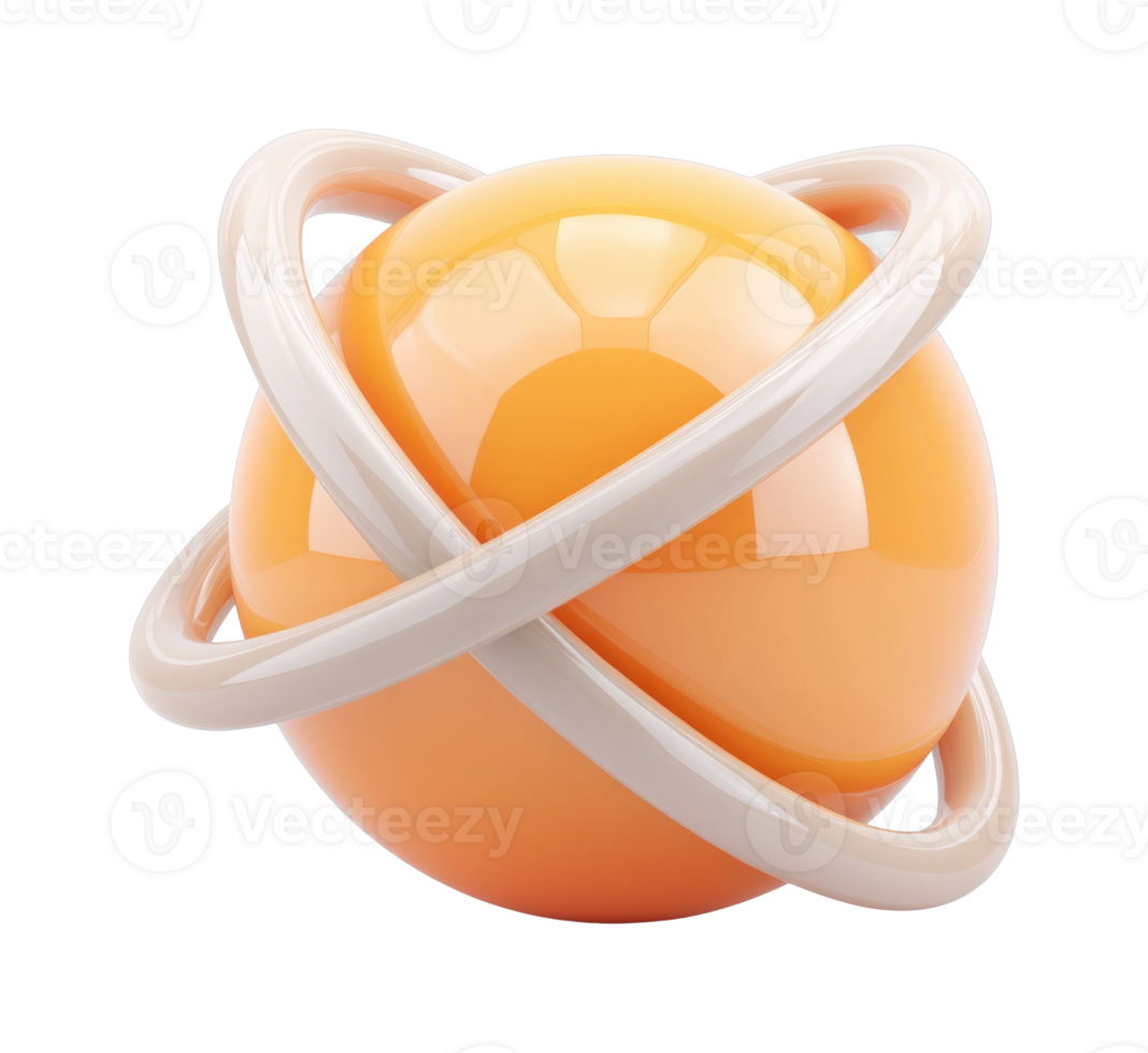 Glossy orange sphere with orbiting rings design png