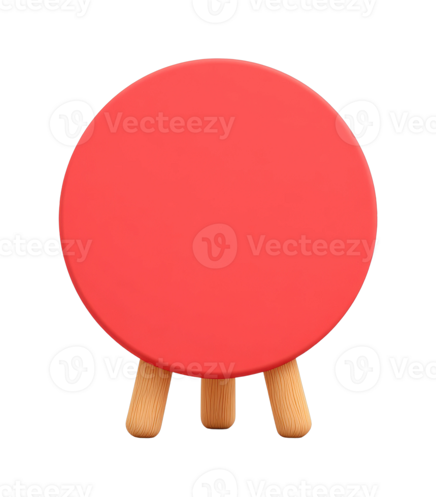 Red circular table on wooden legs png