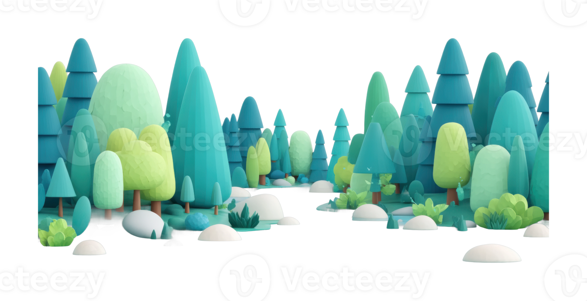 Charming cartoon forest with varied pine and deciduous trees png