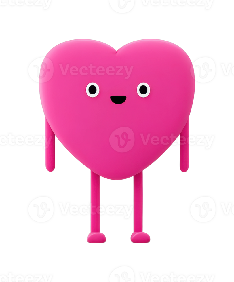 Cute pink heart character with arms and legs png