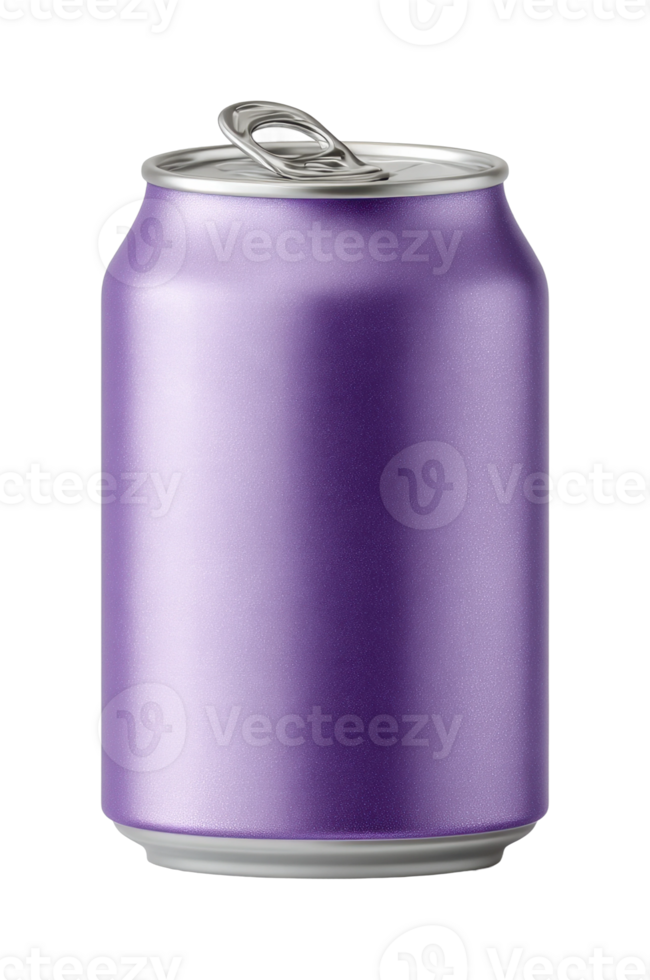 Purple aluminum soda can with pull tab on top png