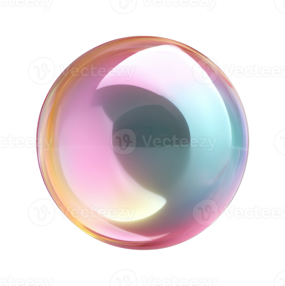 Translucent iridescent soap bubble with colorful reflections png