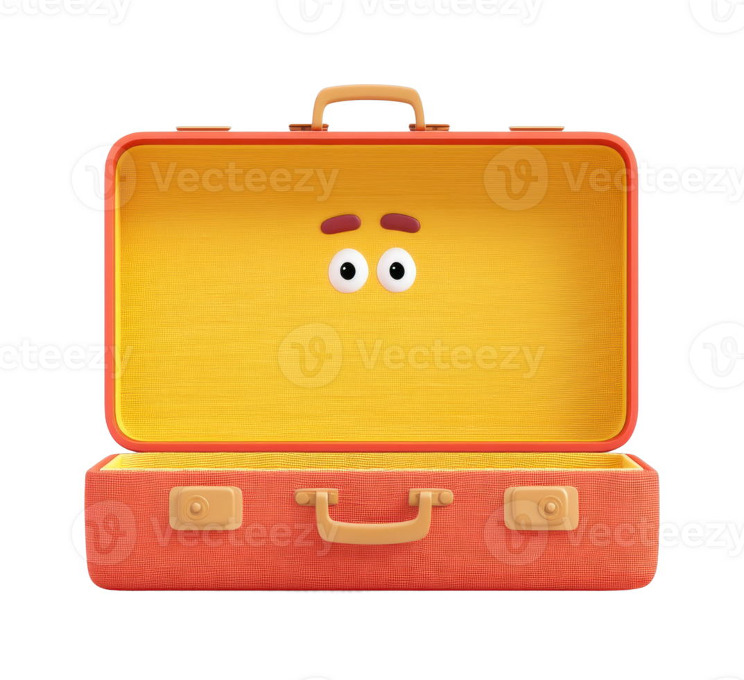 Animated open suitcase with cute facial expression png