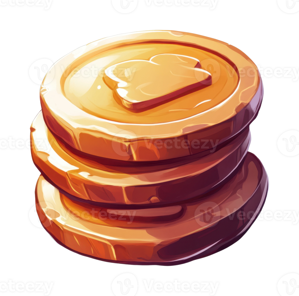 Stack of three honey-colored coins with toast imprint png