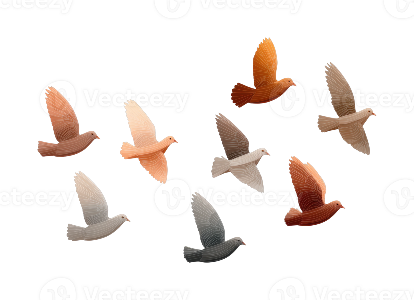 Stylized birds in flight with gradient feather patterns png