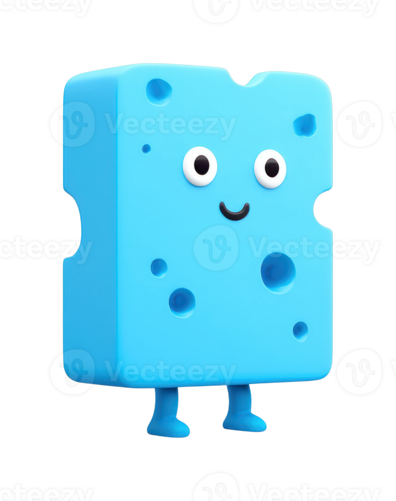 Cute blue cartoon cheese character with eyes and legs png
