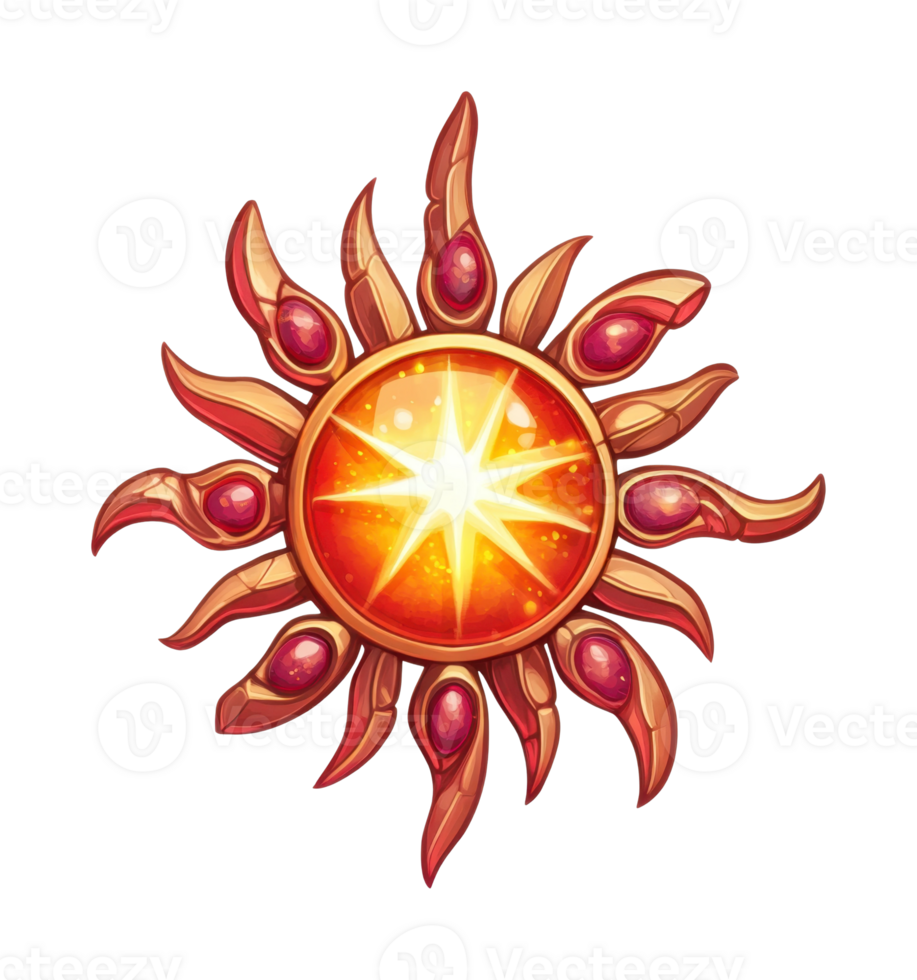 Golden radiant sun with fiery red and orange rays png