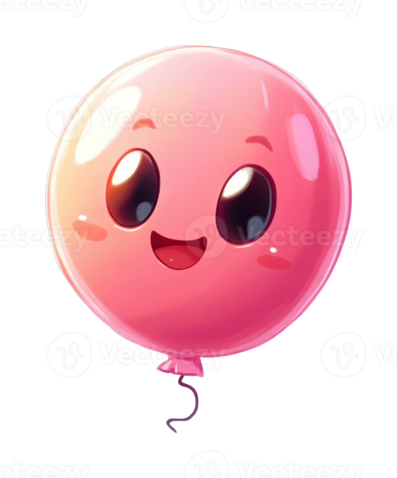 Cute pink cartoon balloon with smiling face and shiny eyes png