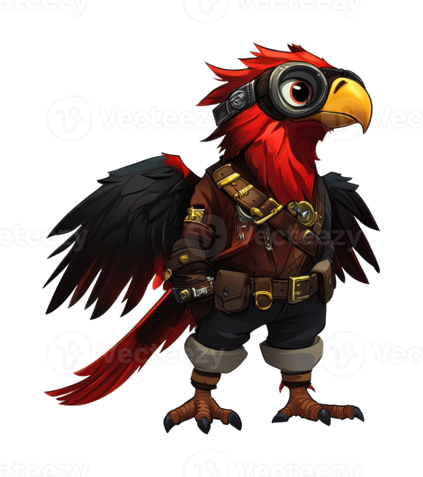Steampunk parrot with goggles and adventure gear png