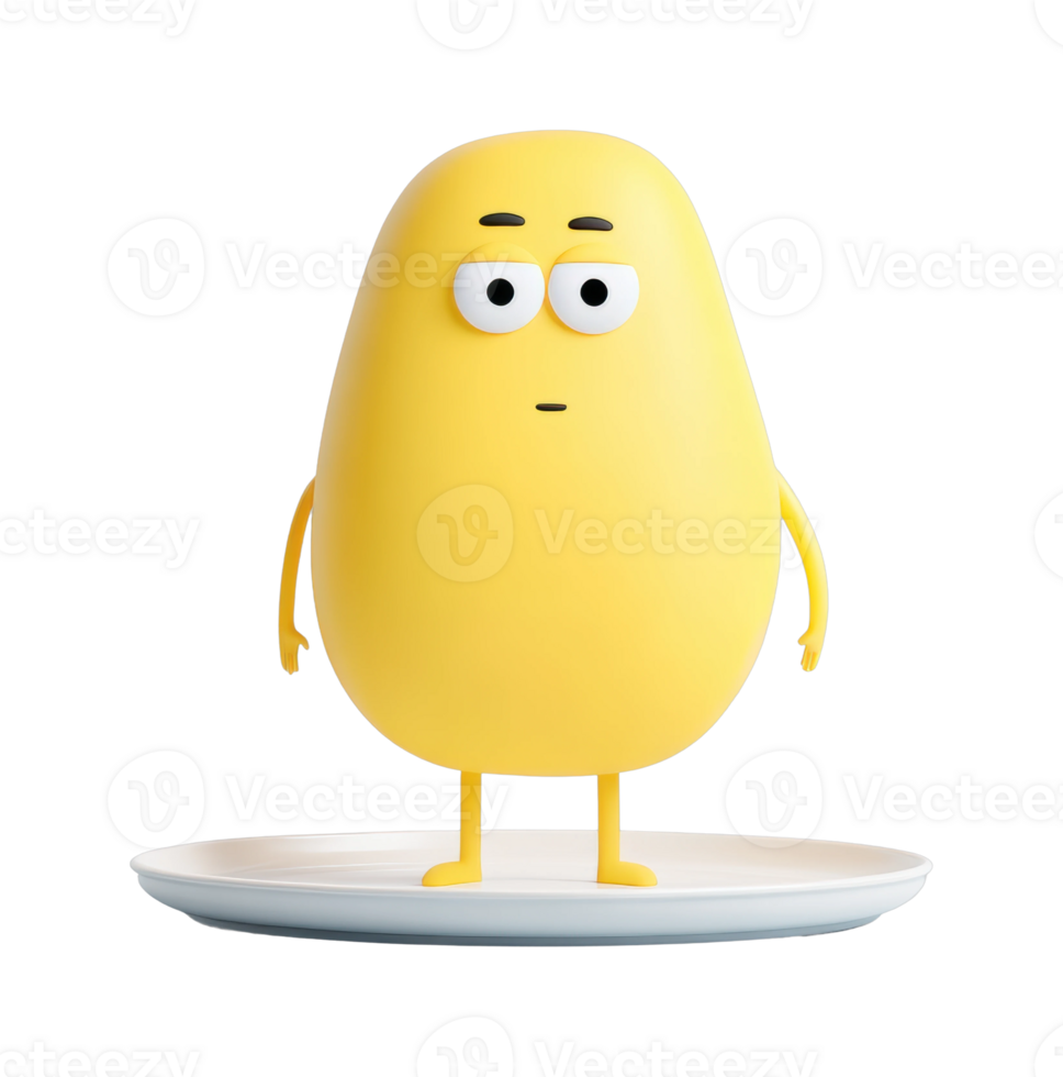 Cute yellow bean character with wide eyes standing on plate png