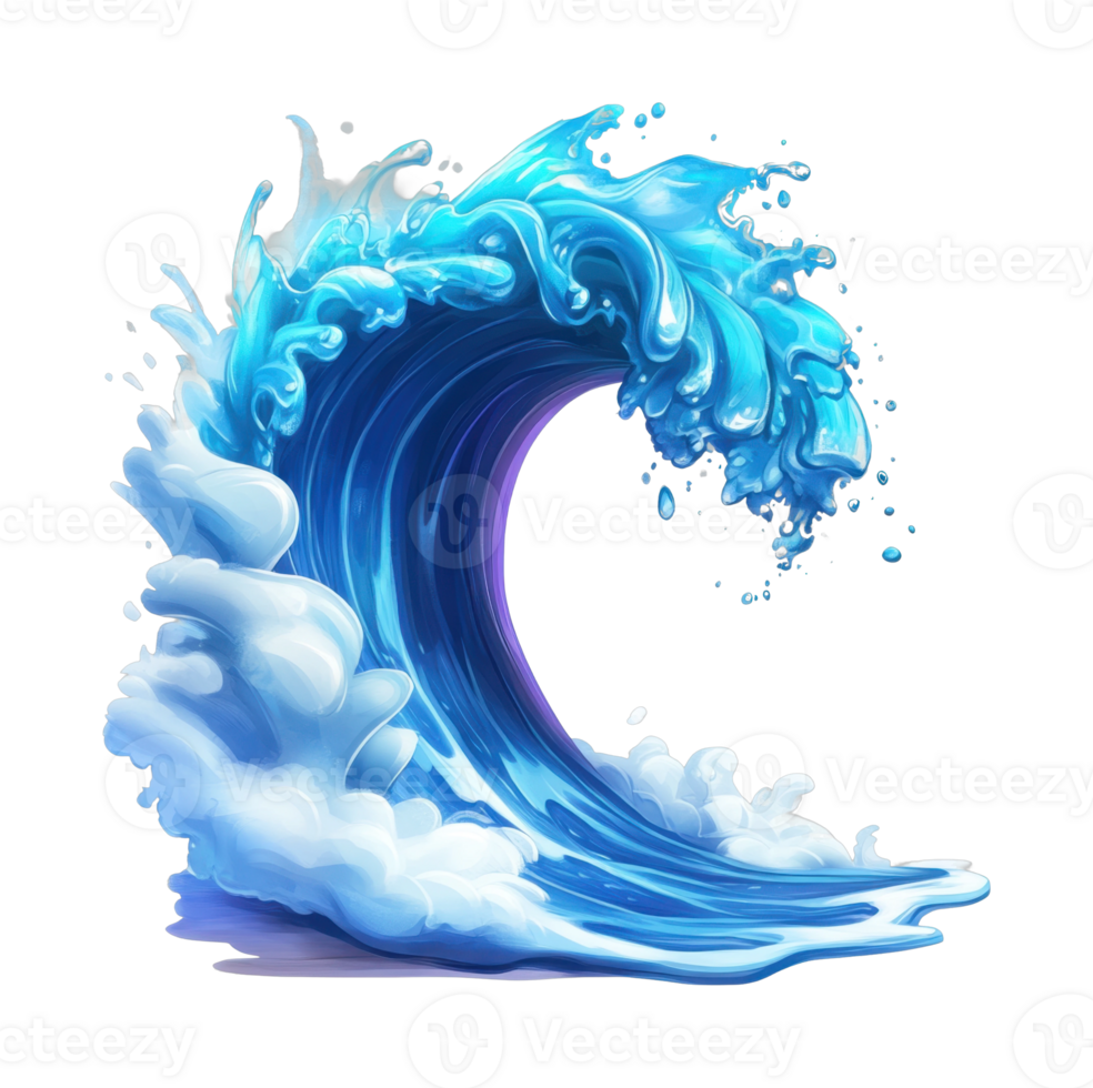 Dynamic ocean wave artwork with splashing water and foam png