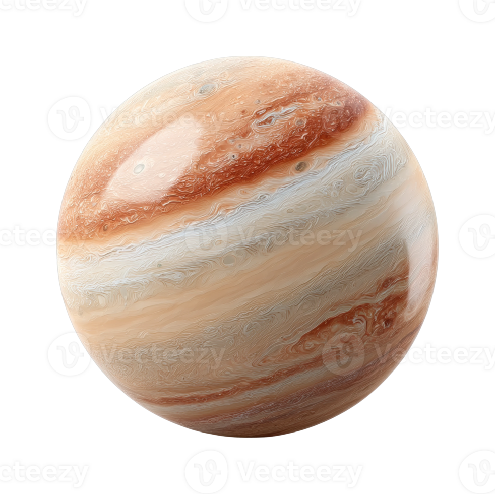 Detailed view of jupiter's atmospheric bands and swirling cloud patterns png