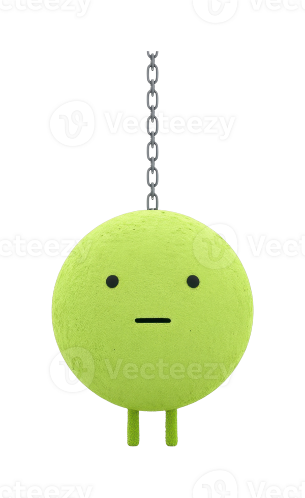 Green plush toy with chain attachment and simple face design png