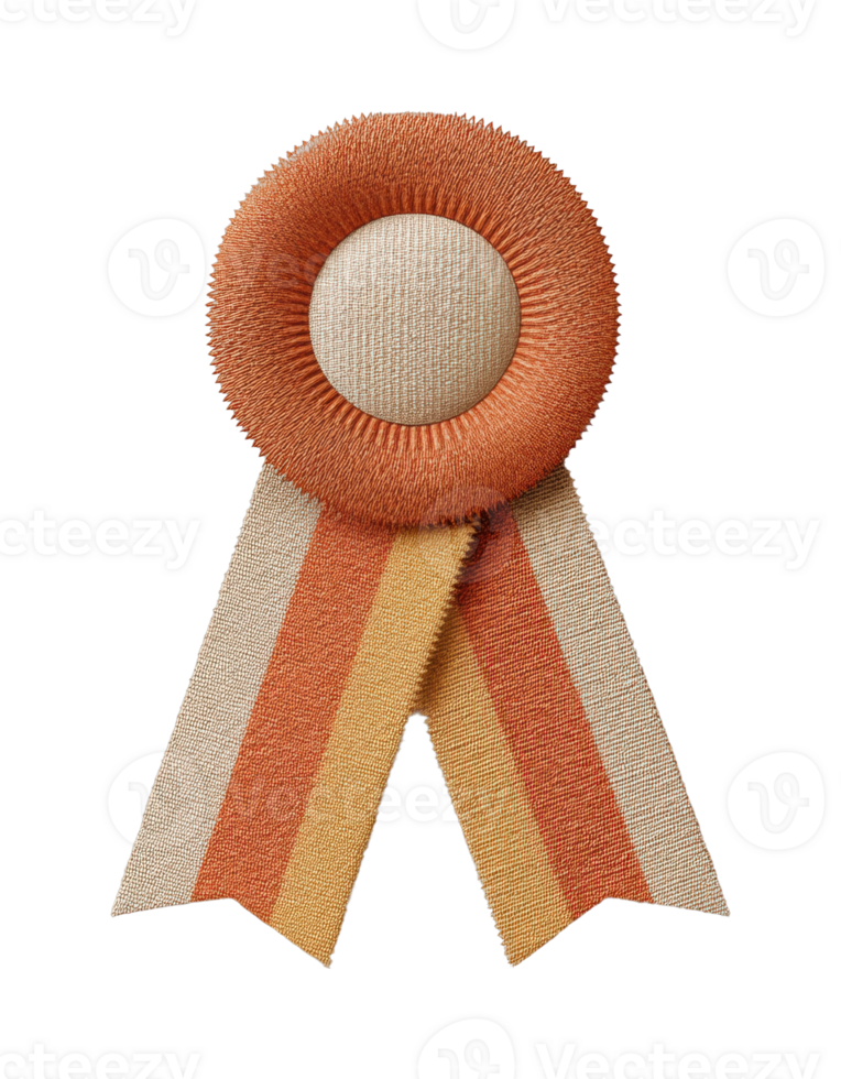 Textured orange and beige fabric award ribbon with stripes png