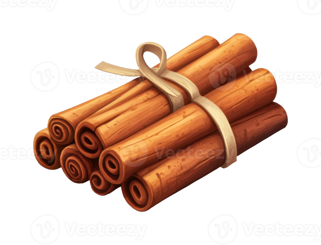 Bundle of cinnamon sticks tied with ribbon png