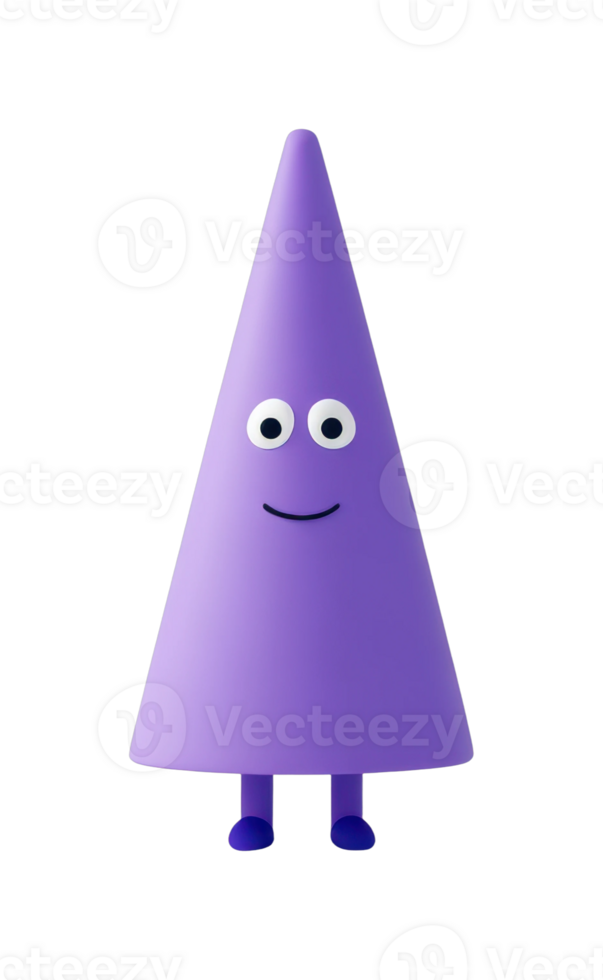Purple cone character with eyes and smile png
