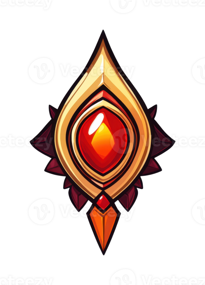 Mystical fiery gemstone emblem with ornate red jewel design png