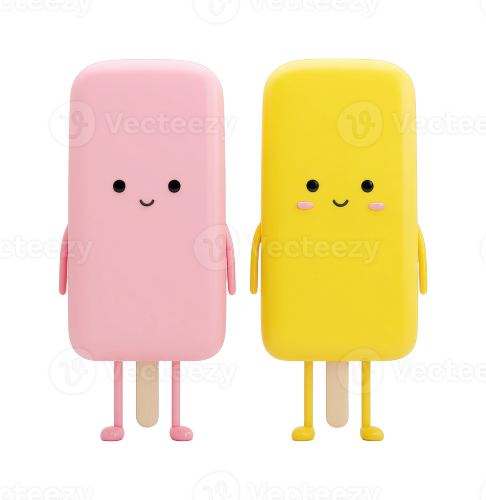Cute cartoon popsicle characters with smiling faces png