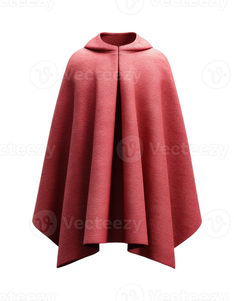 Elegant red woolen cape with hood design png