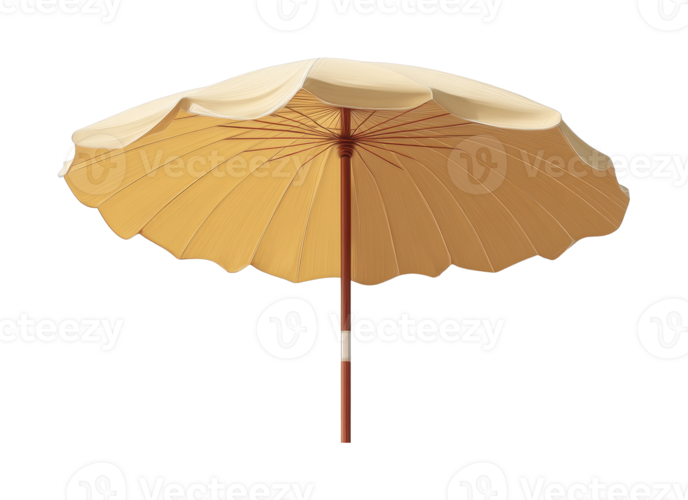 Beige beach umbrella with wooden pole png