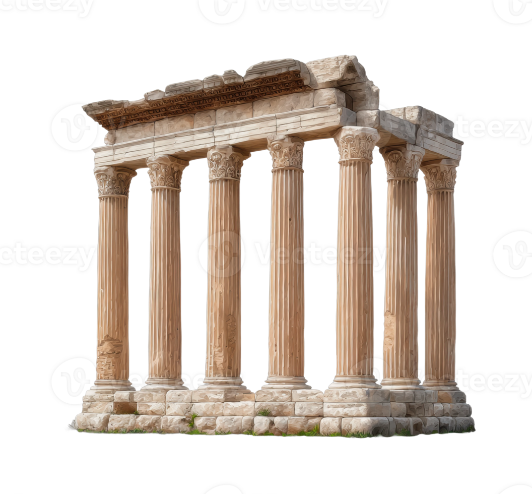 Ancient greek temple ruins with corinthian columns png