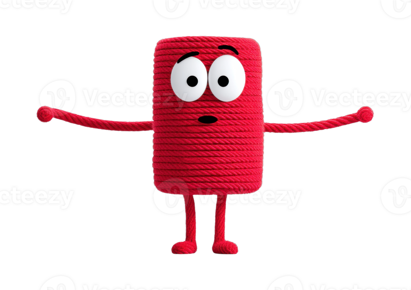 Red yarn character with surprised expression and outstretched arms png