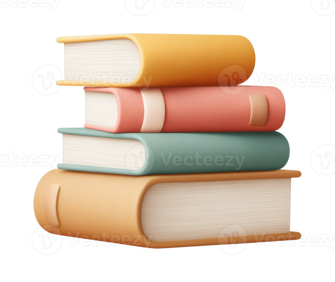 Stack of four colorful books in a neat arrangement png