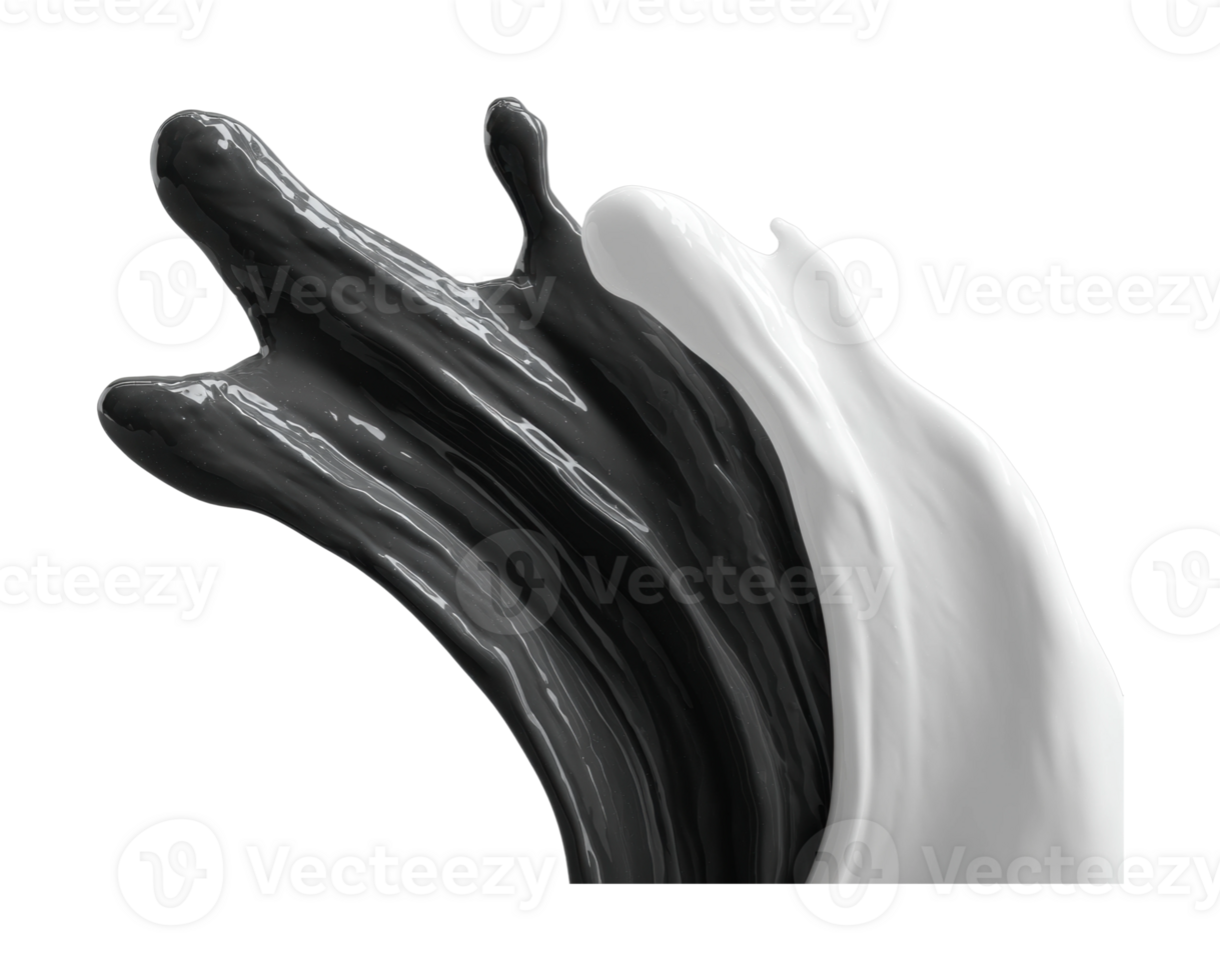 Dynamic flow of black and white paint splash png