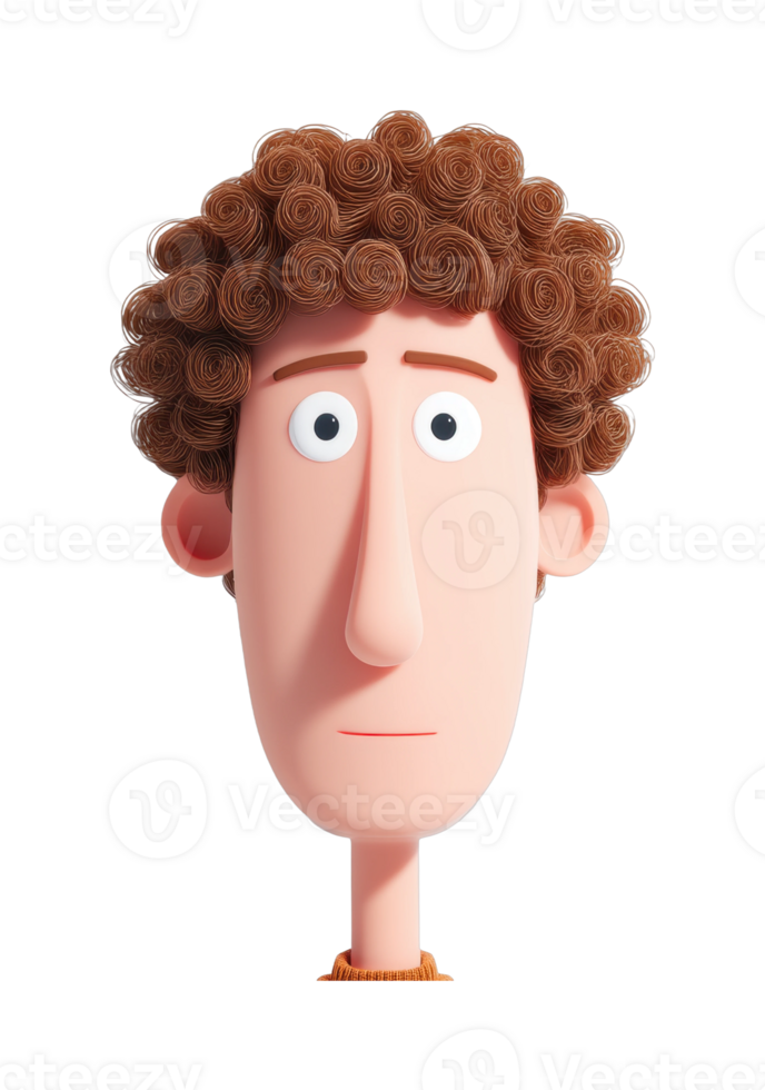3d animated character with curly hair and large eyes png
