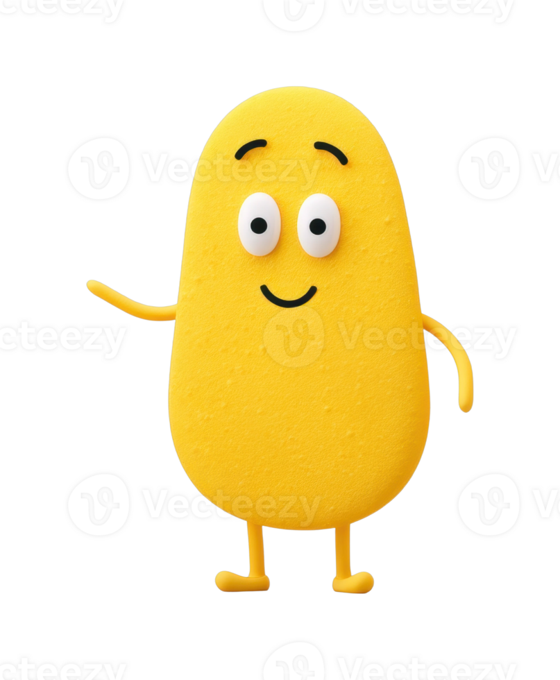 Smiling yellow animated character with one arm raised in greeting png