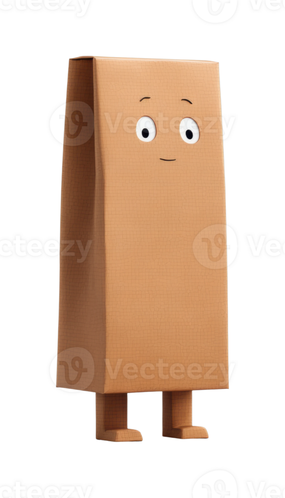 Cartoon paper bag character with eyes and legs png