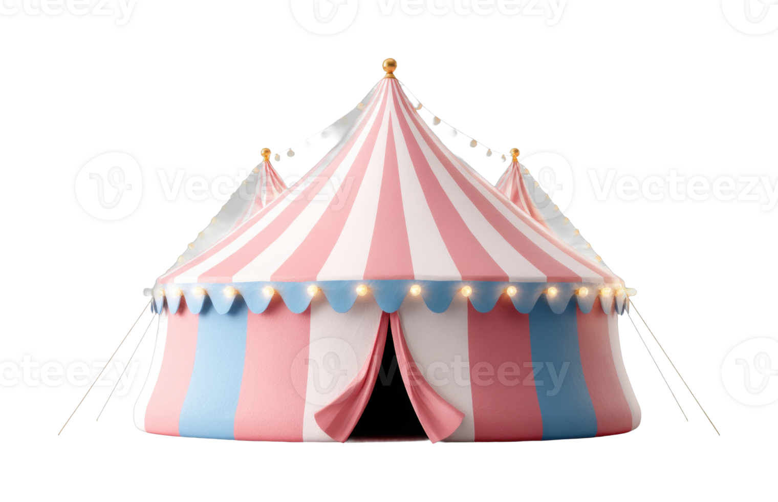 Colorful striped circus tent with lights and flags png