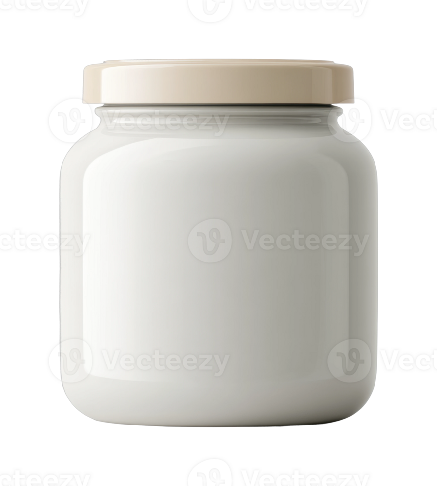 Empty glass jar with beige lid on plain surface png