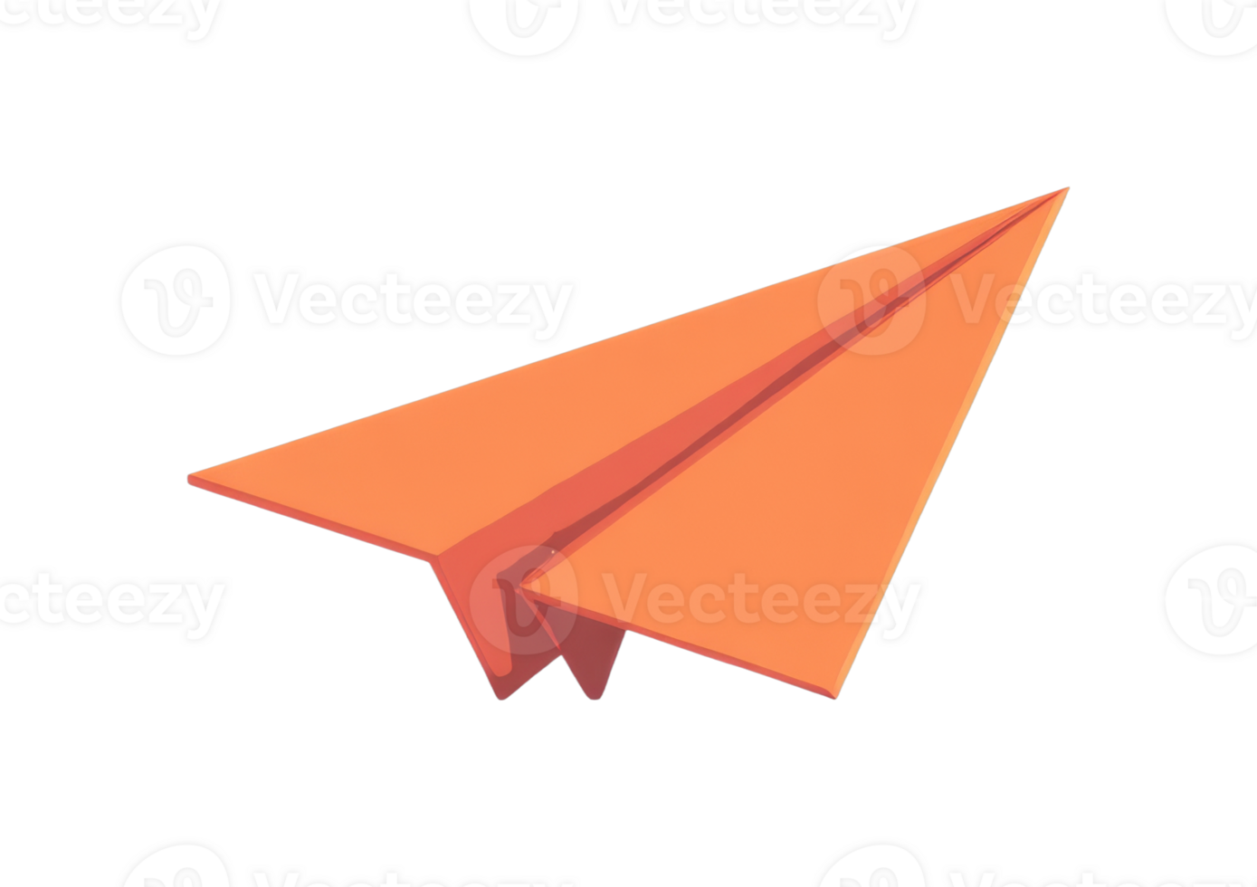 Bright orange paper airplane in flight against black background png