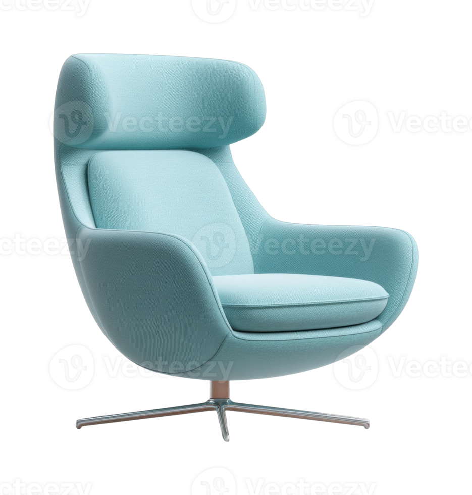 Modern aqua armchair with cushioned design and sleek metal legs for living room png