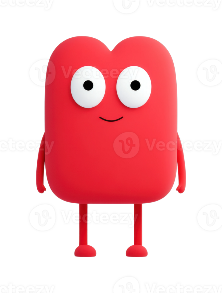 Red cartoon heart character with big eyes and simple features png