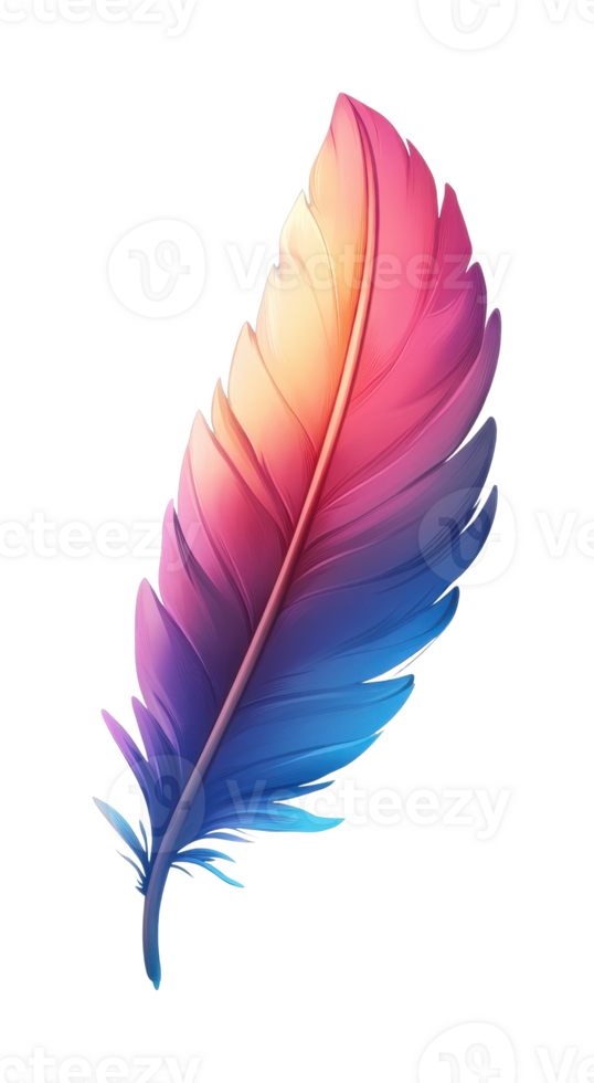Vibrant multicolored feather with gradient hues and detailed texture png
