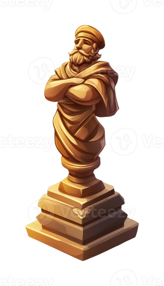 Exquisitely carved stone bust of a historical figure with draped robe and beard png