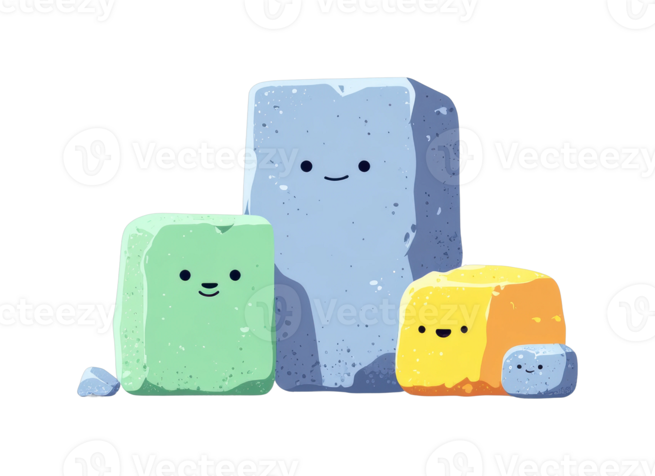 Cute smiling cartoon blocks with different facial expressions png